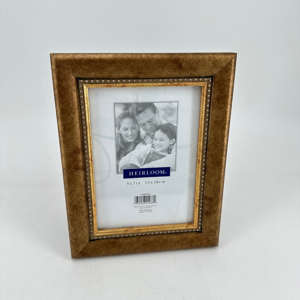 Heirloom 5x7 Picture Frame Bronze Gold Beaded Trim Tabletop Wall Mount 1352H7W